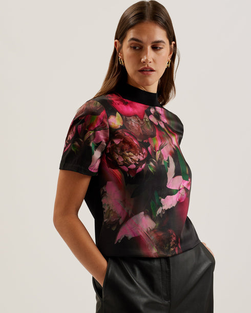 ASTHAA-Knitwear-Printed Woven Front Short Sle- Ted Baker Romania